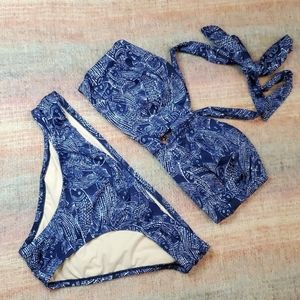 Mermaid by Anthropologie Small bottom Medium top Blue Fish print bikini set